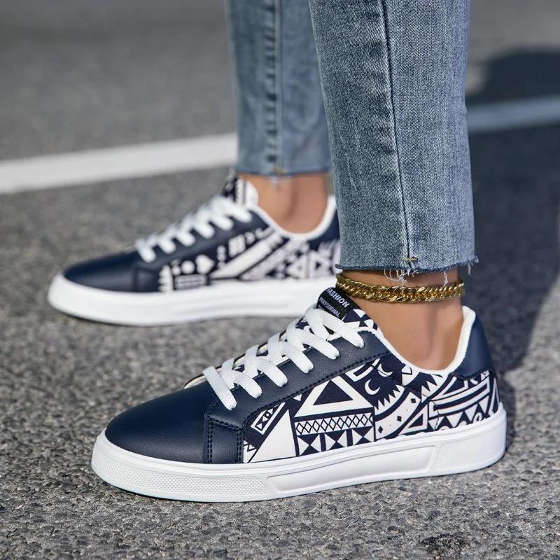 

MAEDEF Женская спортивная обувь Вулканизированная обувь На шнуровке Женские кроссовки для пар Принт граффити Скейт Повседневные балетки Мужские кроссовки 44 серый