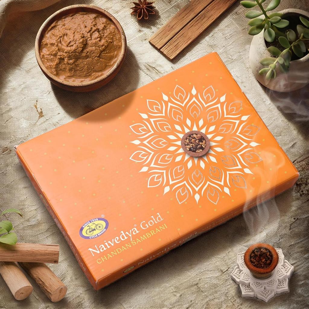 Cycle Pure Naivedya Gold Sambrani Dhoop Cups  (Sandalwood) Pack of 2 with 18 Cups Charcoal-Free for Puja
