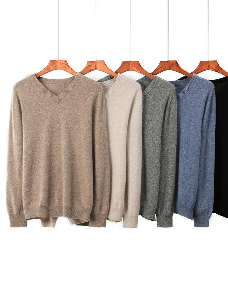 Men's V-Neck Loose Cashmere Knit Sweater - Autumn/Winter Base Layer