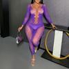 Sexy Underwear Long-sleeved Halter Jacquard Mesh Sexy Hollow Onesie Pajamas Tights