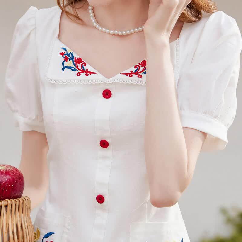Women's Sweet Pastoral Square Neck Short Sleeve A-Line Midi Dress