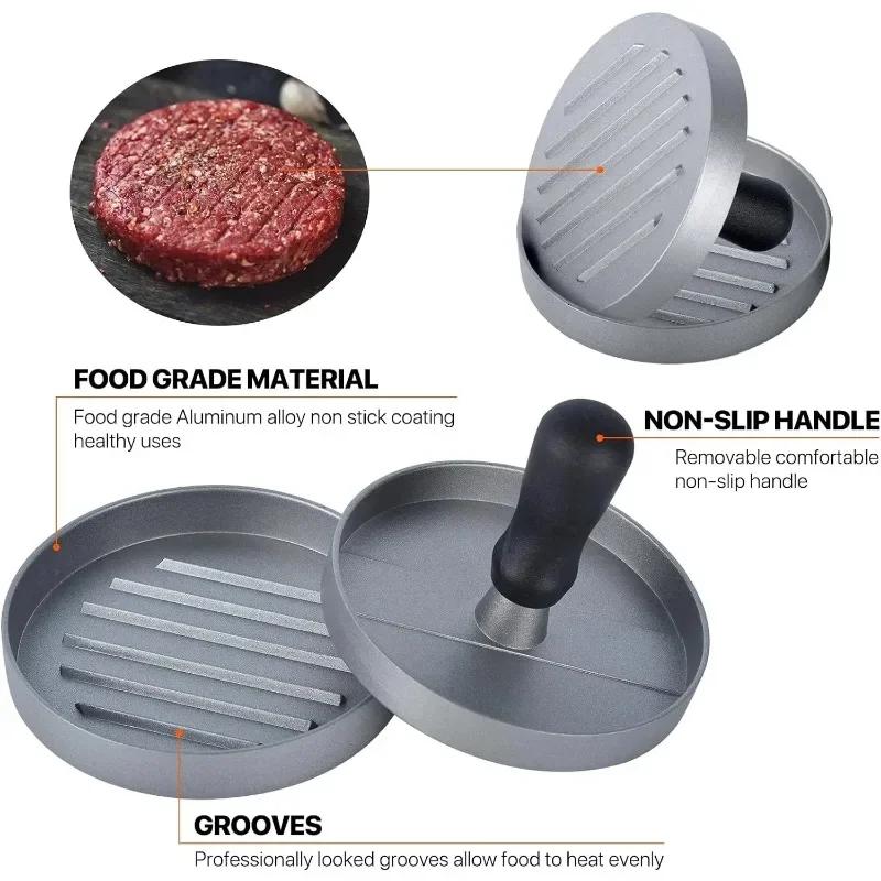 Aluminum Wooden Handle Hamburger Meat Patty Press Circular Meat Patty Mold Kitchen Hamburger Meat Compactor Practical Tools New