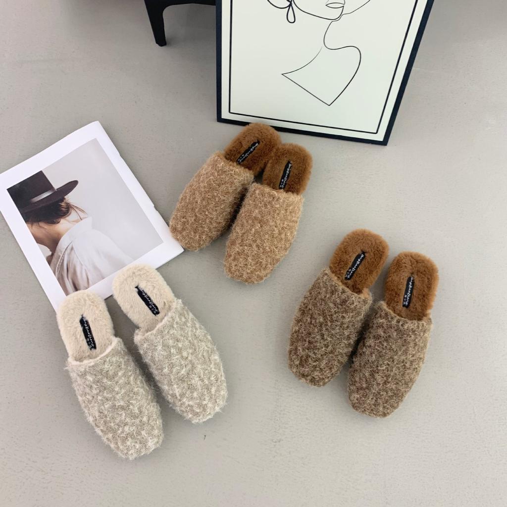 2025 Autumn and Winter Round Head Soft Bottom Foot Cover Casual Versatile Soft Bottom Commuting Wear Half Drag Women Hairy Women