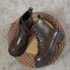 Fashion Short Lace-up Boots Women's New British Style Thick Middle Heels Women Autumn Winter Shoes Platform Black Brown Leather Botines