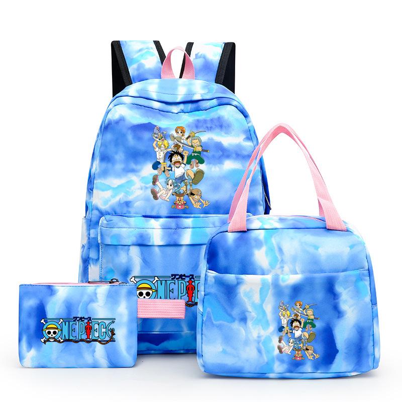 3 stk/sett Tilbake til skolen ryggsekk Anime ett stykke jenteryggsekksett Kawaii skoleelever Gutt Barn Matpakke Blyantboks