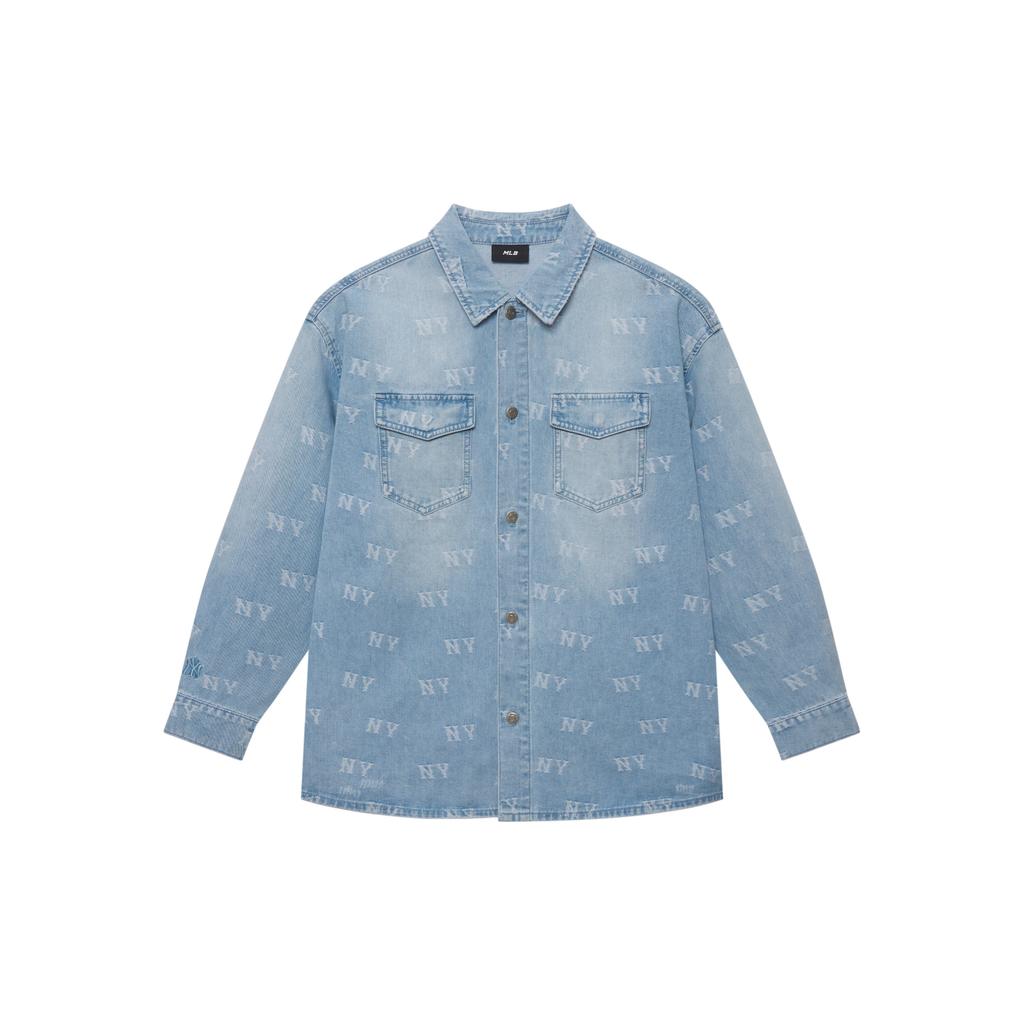 New MLB MONOGRAM Collection New York Yankees SS25 Shirt Unisex Light Blue 3ADRM0151-50BLL