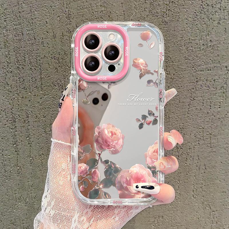 

Розовые розы подходят для iPhone16 Чехол для iPhone 15promax Mirror Anti-fall 14 High-end Sense 13 iPhone 7 Plus/8 Plus