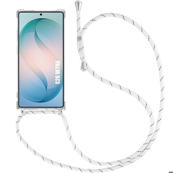 Case for Samsung Galaxy S26 Ultra, Transparent Anti-Scratch Shockproof Silicone with White Lanyard