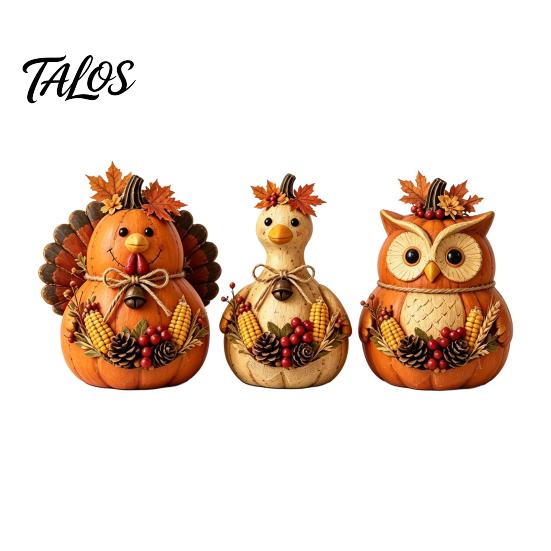Seasonal Autumn Shelf Display 3PCS Rustic Harvest Wooden Ornaments, Animal Designs Retro Small Pumpkin Figurines Distressed Farmhouse Crafts,
