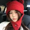 Double i i cute little ears knitted wool hat women's warm ear protection Lei Feng hat shows small face