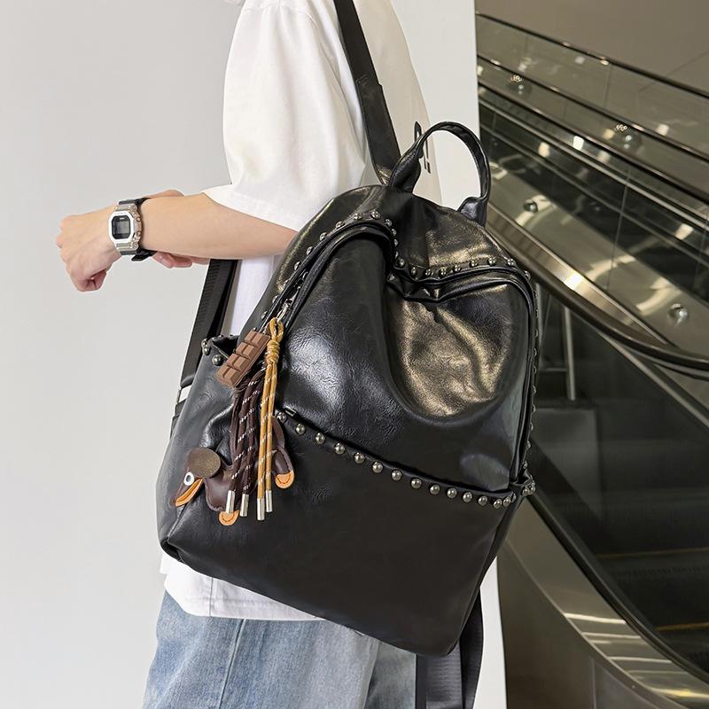 School bag, top-layer leather backpack, women's PU leather backpack, casual soft leather backpack, travel large capacity bag