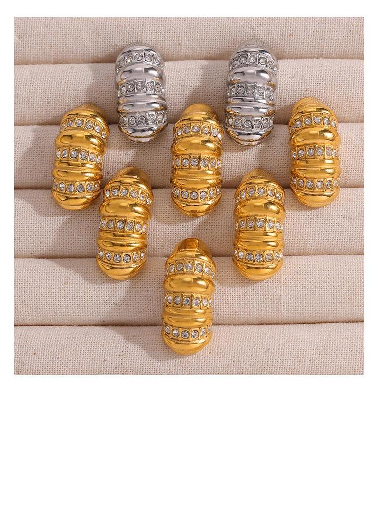 European-American Textured Design Earrings: Creative Diamond-Inlaid 18K Gold Plated Titanium Steel