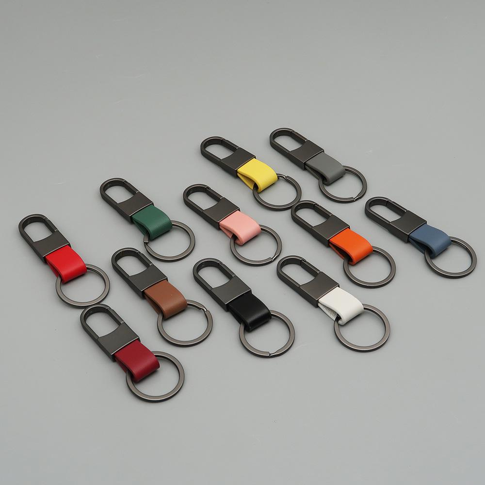 Metal and Genuine Leather Car Keychain with Customizable Laser-Engraved Logo