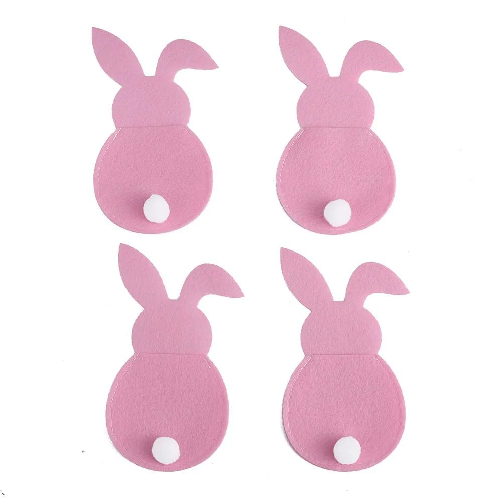 4Pcs Easter Bunny Felt Cutlery Holder Bag Happy Easter Decorations for Home Tableware Accessories Rabbit Cutlery Cover Bag Table