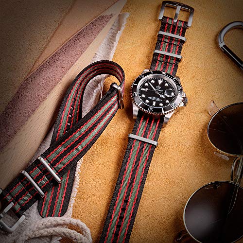 [hemsut H] Nylon Watch Band 20mm High-Quality Soft Replacement Watch Strap, Unisex, Military Heavy Duty, Stainless Steel Back, 4 Sizes 18/20/22/24mm