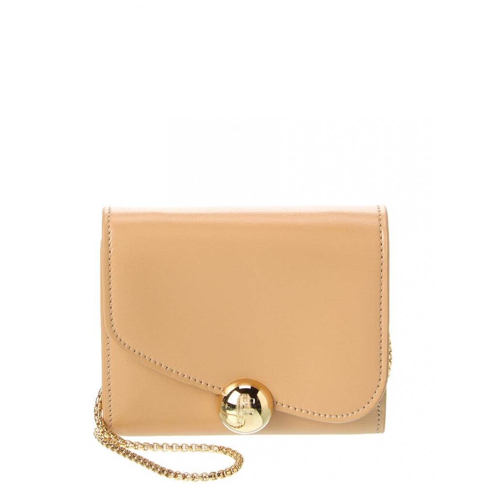 

Salvatore Ferragamo Ferragamo Asymmetrical Flap Leather Compact Wallet On Chain Brown One Size