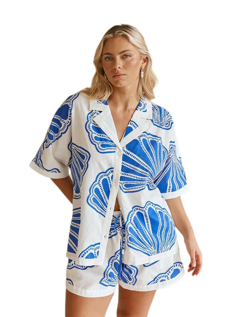 Spot 25 Summer Casual Fashion V-Neck Print Short Sleeve Homewear Set