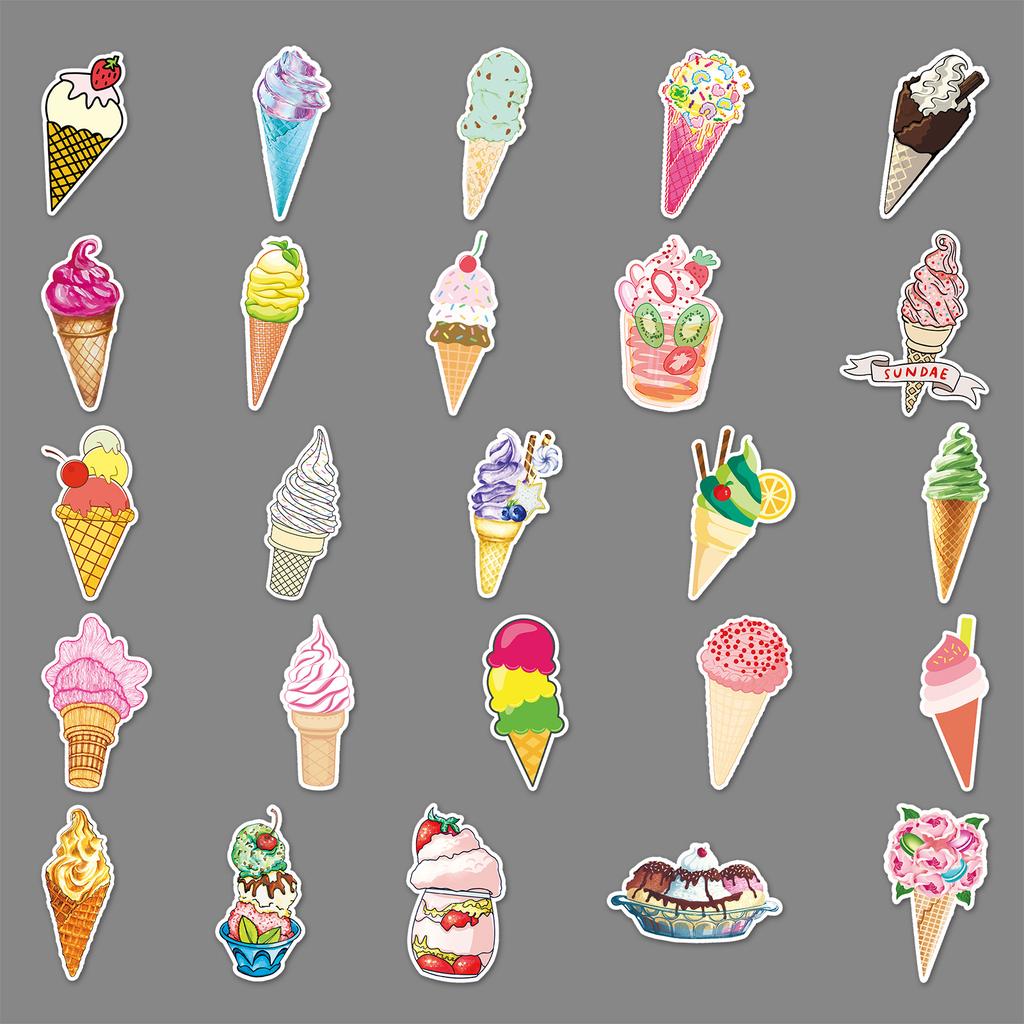 50 Fotos Ins-Stil-Serie Cartoon-Eiscreme-Doodle Kreativer Laptop-Gitarre Wasserbecher DIY-Dekorationsaufkleber
