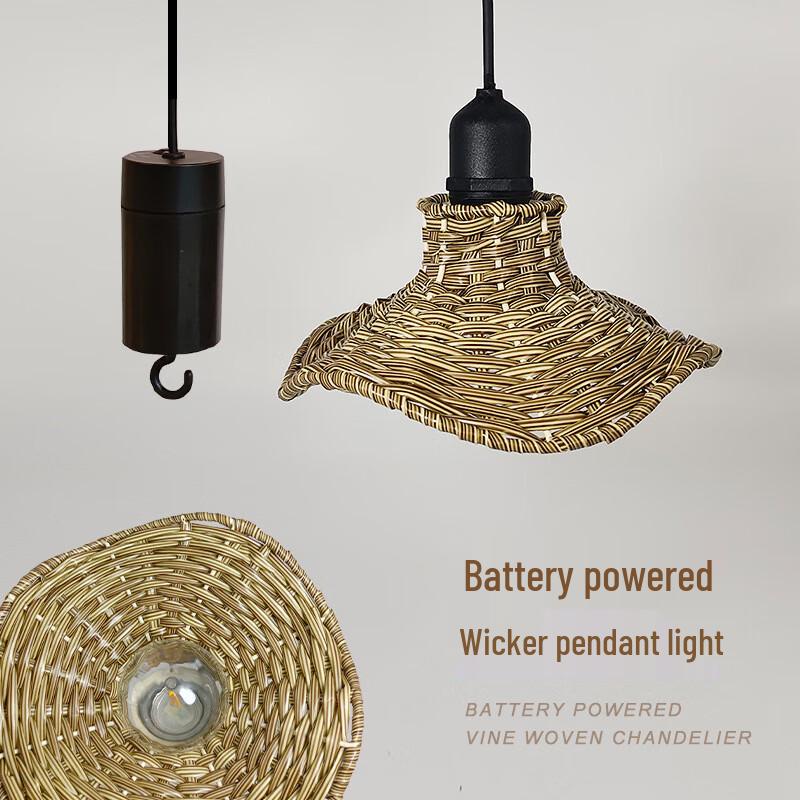 Battery-Powered Rattan Hanging Lamp with Remote