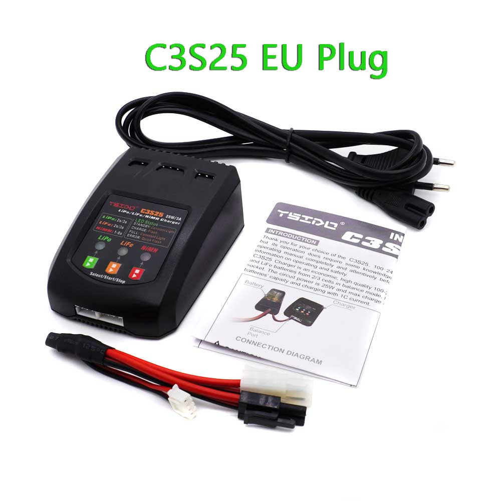 C3S25 25W/3A Mini Charging Balance Charger EU/US Plug for RC 7.4V-11.1V 2-3s Lipo NiMh Battery Remote Control toy Car Charger