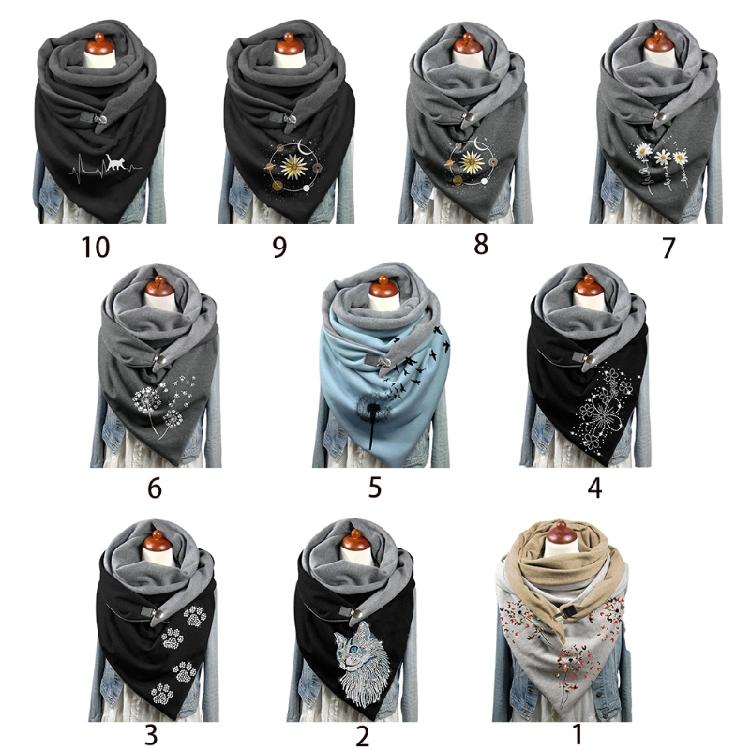 Cotton Scarf for Cold Winter Warm Thick Wrap with Button Soft Scarves for Ladies