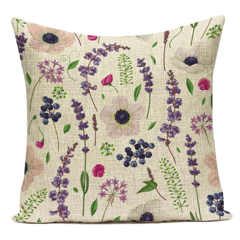 Decorative Throw Pillows Case Purple Lavender Flower Polyester Pillow Cushion Cover for Sofa Home Living Room Decoration