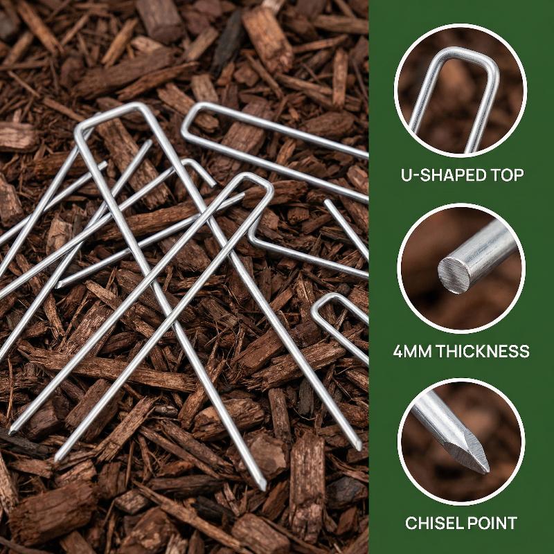 New 50PCS U-shaped Garden Staples Heavy-duty Fence Tubing Stakes Sod Pins Galvanized Landscape Spike For Holding Lawns Barrier