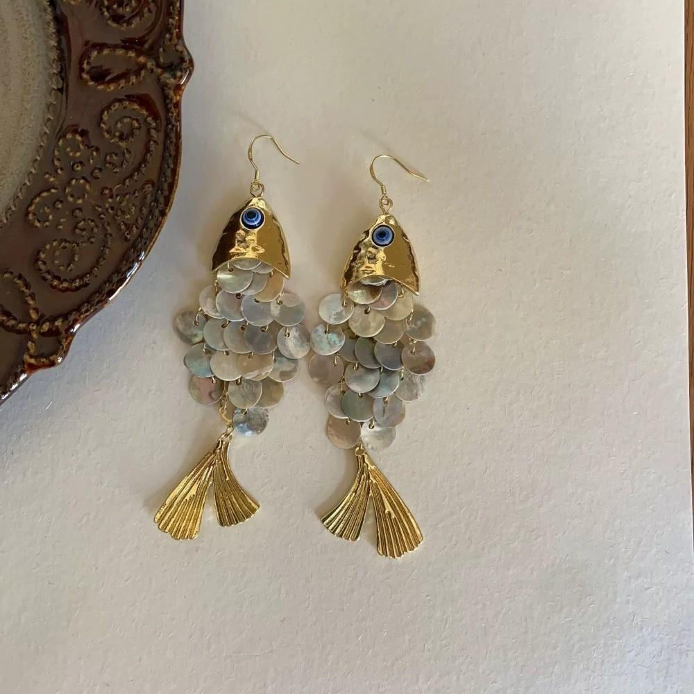 Scaly Fish-shaped Earrings Elegant Dangle Earrings Imitation Shell Tassel Earrings  Daily