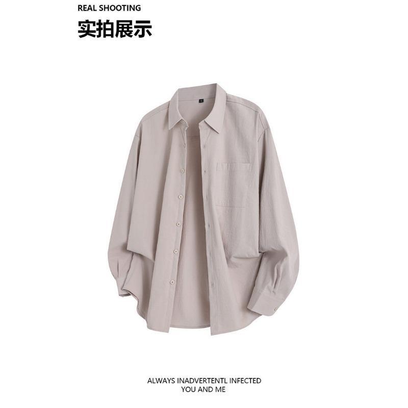 Men Solid Color Loose Casual Long Sleeve Button Up Shirt Outerwear