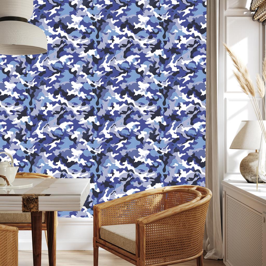 Military Camouflage Wallpaper Blue and Navy for Living Room and Bedroom 50x1000