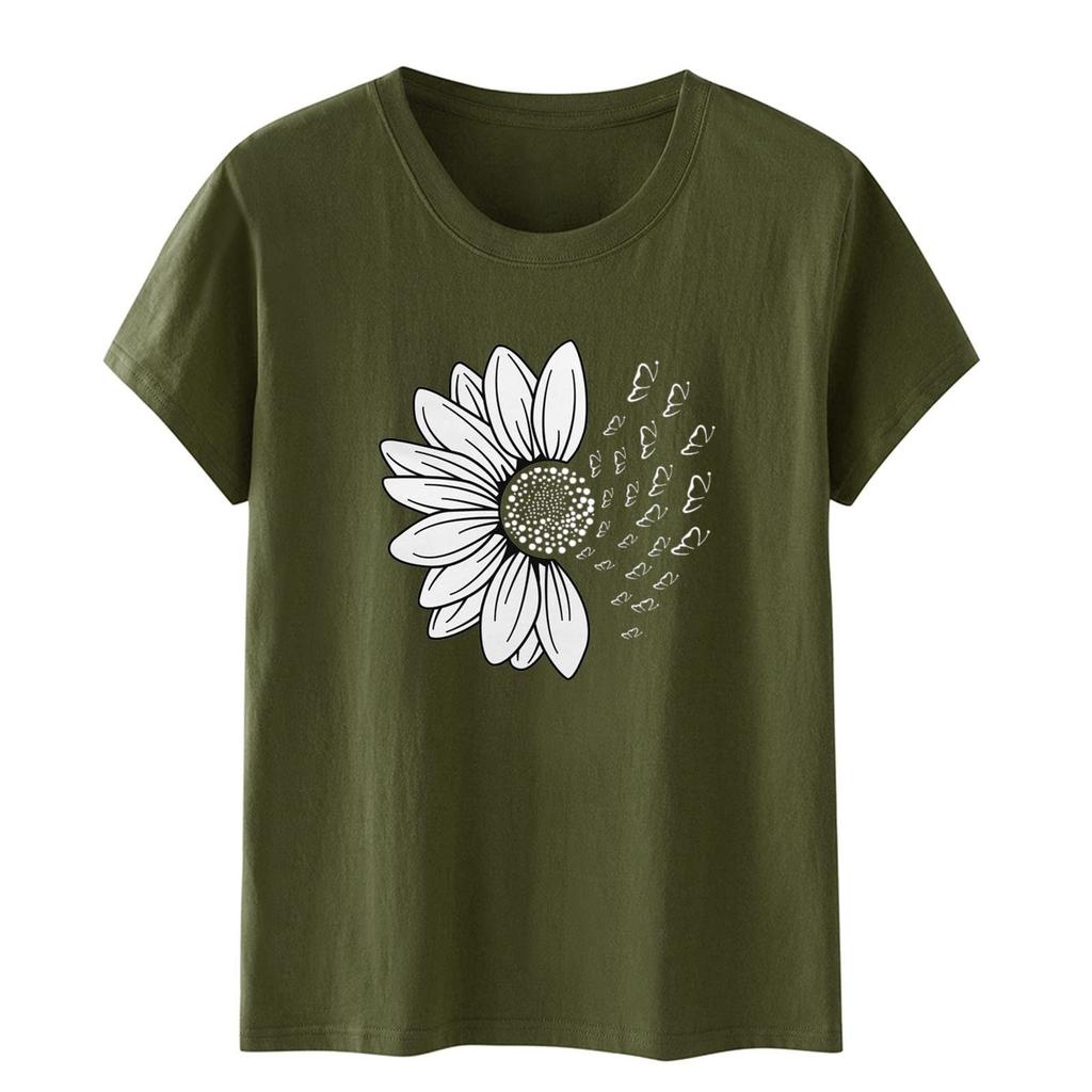 Women's Casual Floral Print Short Sleeved T-shirt With Round Neck  Top