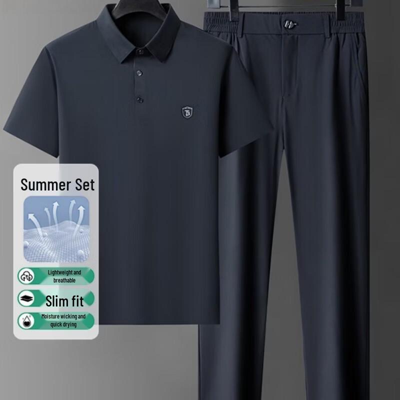 Hengyuanxiang Men's Dad Style Summer Sports Two-Piece Set
