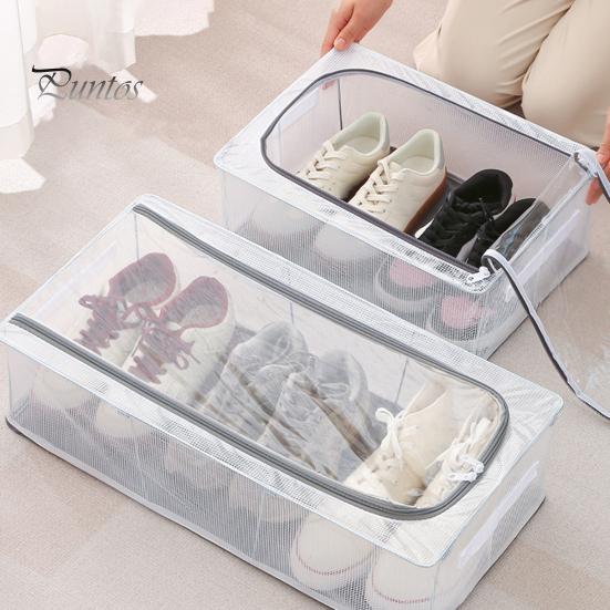 Transparente Aufbewahrungsbox mit doppelseitigen Öffnungen Reißverschluss Wasserdichte PVC-Schale Staubdichte Unterbett-Schuhaufbewahrungsbox