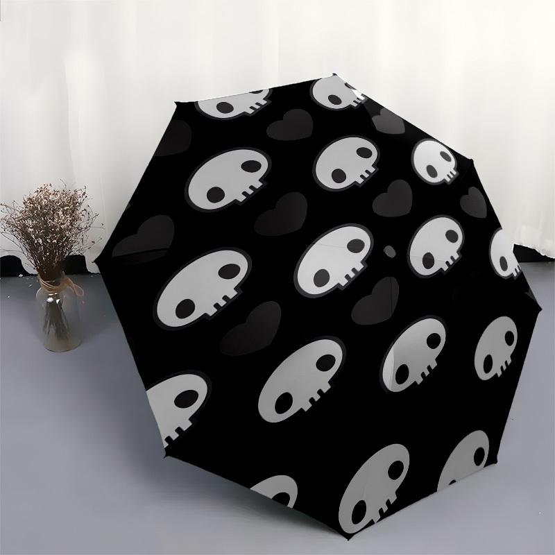 1pc Skull and Heart Pattern Design Umbrella with Plastic Handle, Suitable for All Seasons Outdoor PT421