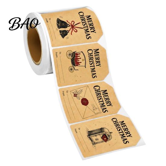 Envelope Sealing Stickers 180PCS/Roll Christmas Label Stickers, Self-Adhesive Retro Paper Tags with Blank Festive Packaging Decorations Writing Area,