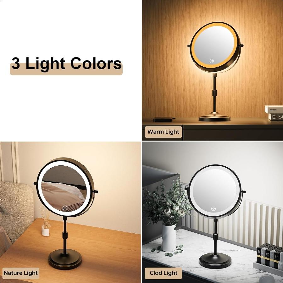 9 Magnifying Mirror with Lights 20X Height Adjustable Lighted Makeup Mirror with Magnification 5000mAh Rechargeable Battery Dim