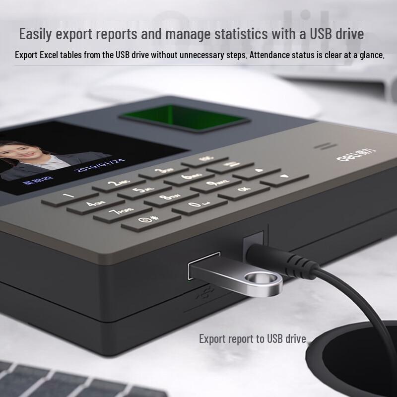 Deli Smart Fingerprint and Face Recognition Time Clock CN Plug (adapter Included)