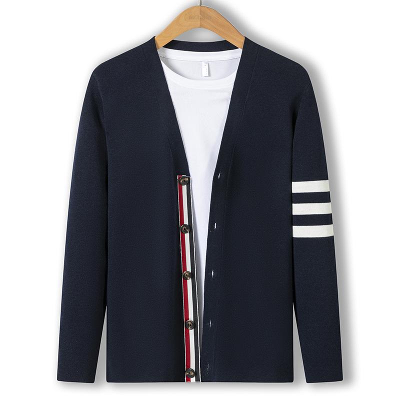 Nieuwe Herfst Casual Jas Heren V-hals Gestreept Gebreide Vest Jongeren Trui Herenjas 110 gray