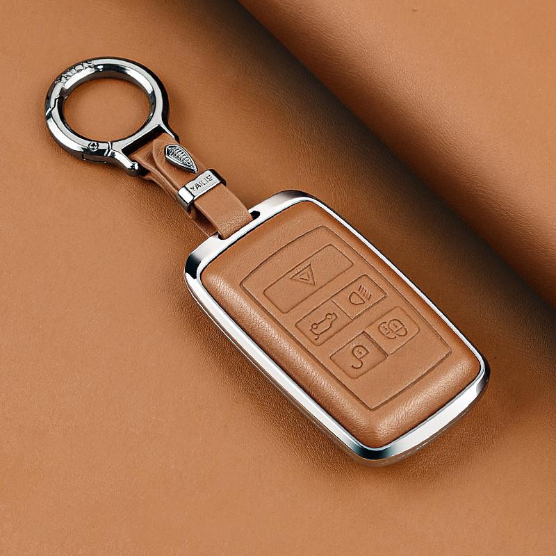 Metal Leather Car Remote Key Cover Case Holder Shell Fob for Land Rover RangeRover Sport Evoque Freelander Velar Discovery LR5
