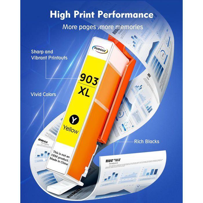 Cartouches d'Encre - RUDGUZ - 903XL - Compatible HP - Pack de 4 - Noir, Cyan, Magenta, Jaune