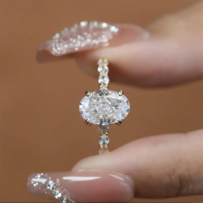 14K Gold Lab Diamond Ring 100% Real 925 Silver Engagement Wedding Band Rings for Women Bridal Promise Jewelry Gift