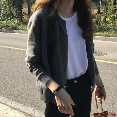 Spring, Autumn and Winter Lazy Wind Knitted Cardigan Women's High-end Gray Niche Versatile Short Top Jacket Sweater