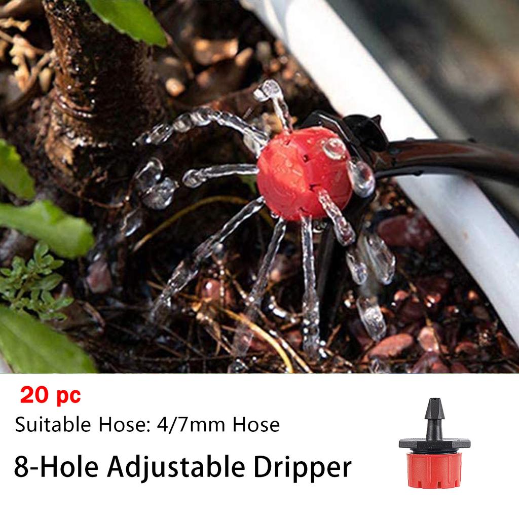 4/7mm Adjustable Dripper Drip Irrigation System Kit 360° Sprinkler Water Flow Transmitter For Garden Courtyard Lawn Flower Bed