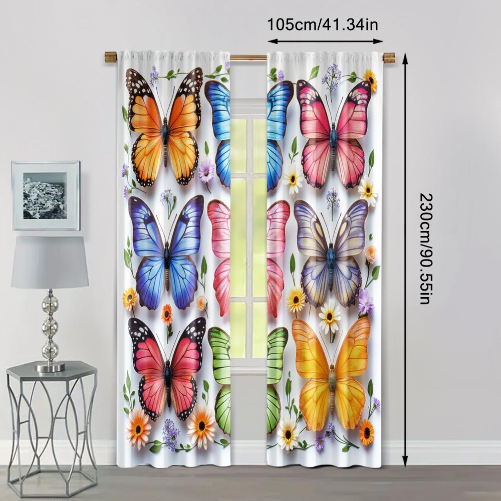 2pcs, Light Filtering Curtains Butterfly Print Polyester Woven (without rod) Stuff Clearance Ldeal for Bedroom, Living Room,