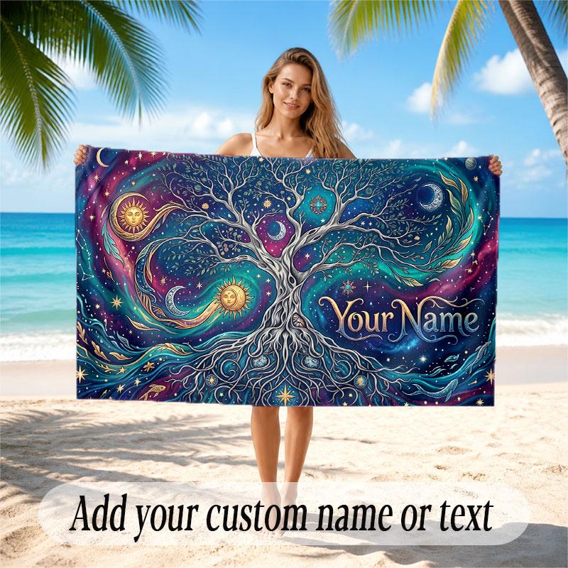 Tree of Life Theme Beach Towel Personalized Custom Name & Text Soft Quick Dry Beach Towel for Swimming Travel