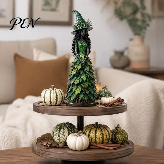 Gothic Shelf Accent Autumn Witch Figurine Statue, Resin Halloween Fall Tabletop Decor, for Home Ornament Mantel Fireplace Desk Tiered Tray Harvest