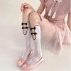 Women Lace Mid-calf Socks Jk Summer Thin Flower Print Hollowout Breathable Lolita Anti-hook Silk Durable Sweet Fishnet Stockings