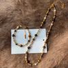 Real Gold Electroplated Retro Tiger'S Eye Stone Pearl Necklace Niche Design Temperament Light Luxury Fashion Ethnic Style Collarbone Chain