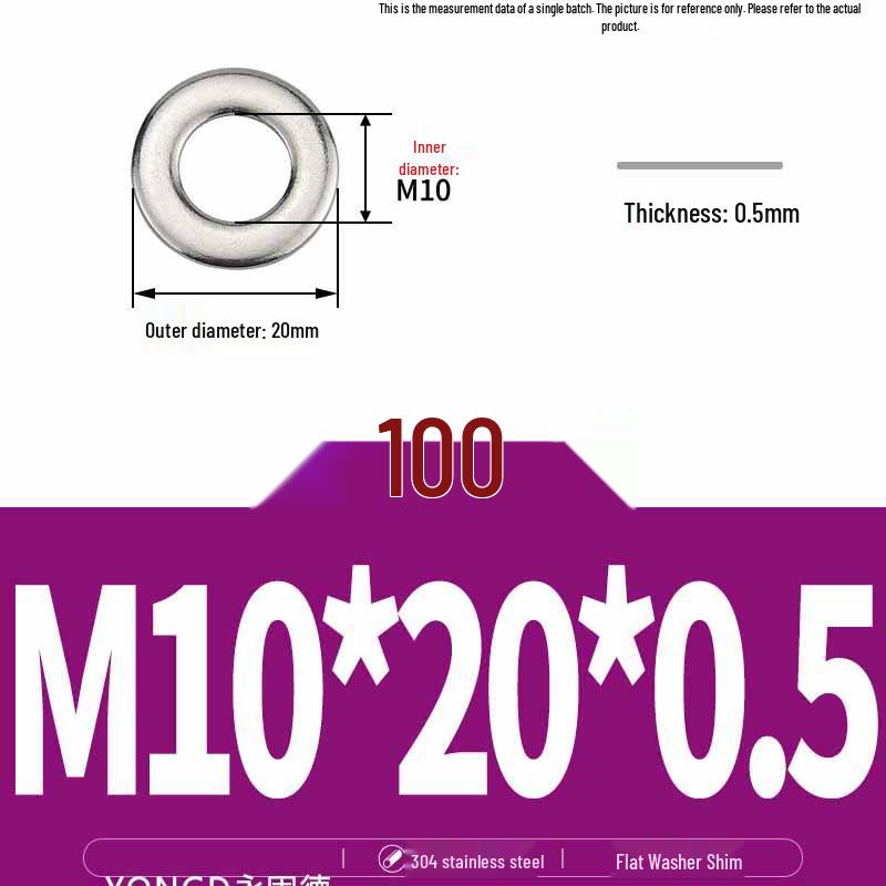 304 Stainless Steel Thickened Flat Washer / Ultra-thin Metal Gasket, Sizes M1.6-M10