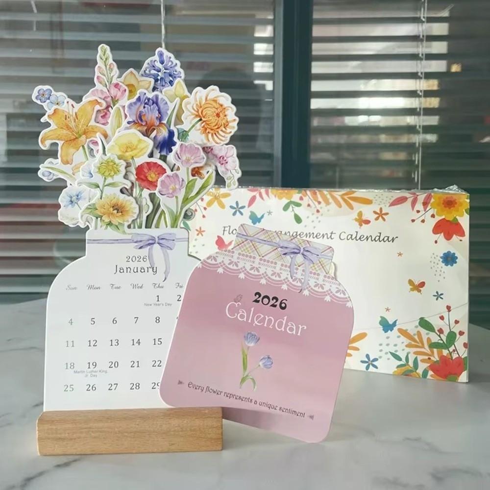Detachable Base Monthly Planner Wooden Base 2026 Desktop Calendar for Table Desk Decor